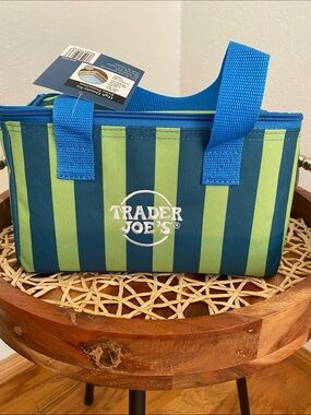 Trader Joe's Blue and Green Striped Insulated Bag
